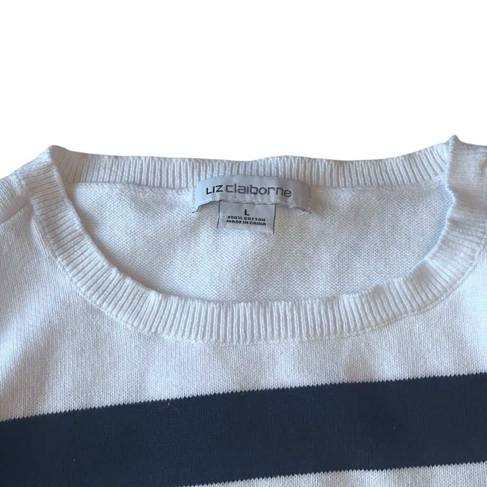 Liz Claiborne Striped Knit Crew Neck Sweater in Miami Blue Multi Women’s Large - Picture 4 of 5